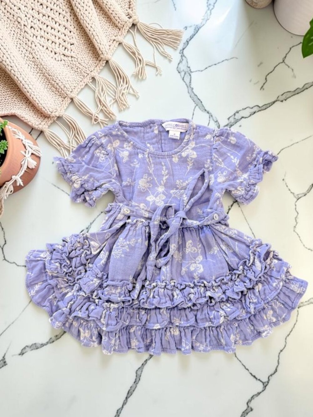 April Cornell Spring Clover Toddler Size 2T Dress Light Periwinkle 100% Cotton